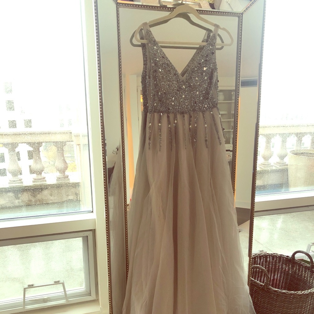 Champagne and silver sequin dress